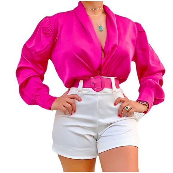 Summer Long Sleeve Solid Color Tops Casual Two Piece Outfits - Picture 7 of 7